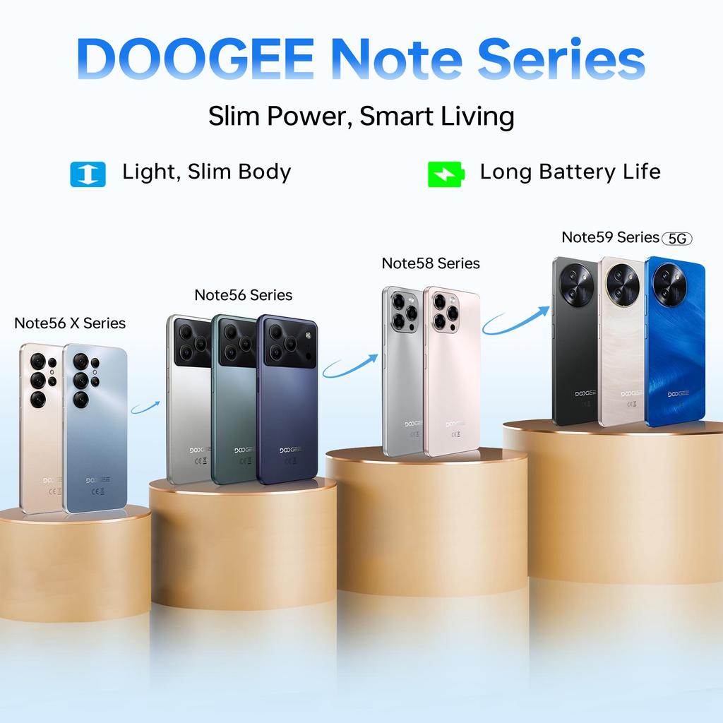 DOOGEE Note56X Android 16 Cell Phone Unlocked 6150mAh Battery, 24GB+64GB/TF 2TB Smartphone, 6.56" Screen, 4G Dual SIM Phone, 8.45mm Ultra-Slim/GPS/OTG