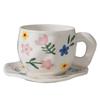 Korean ins style, hand-painted flower handmade ceramic coffee cup, ceramic milk coffee cup and saucer set