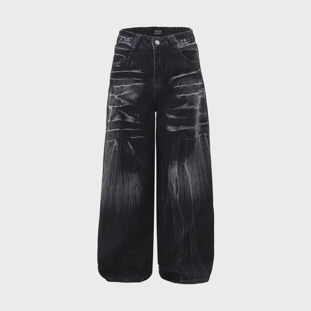 Unisex American Street Fashion Washed Straight Jeans - Trendy Loose Wide-Leg Denim Trousers