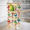 Colorful Wooden Parrot Chew Toys Bite Resistant Hanging Parrot Swing Toy Multi Layer with Bells Bird Climbing Ladder