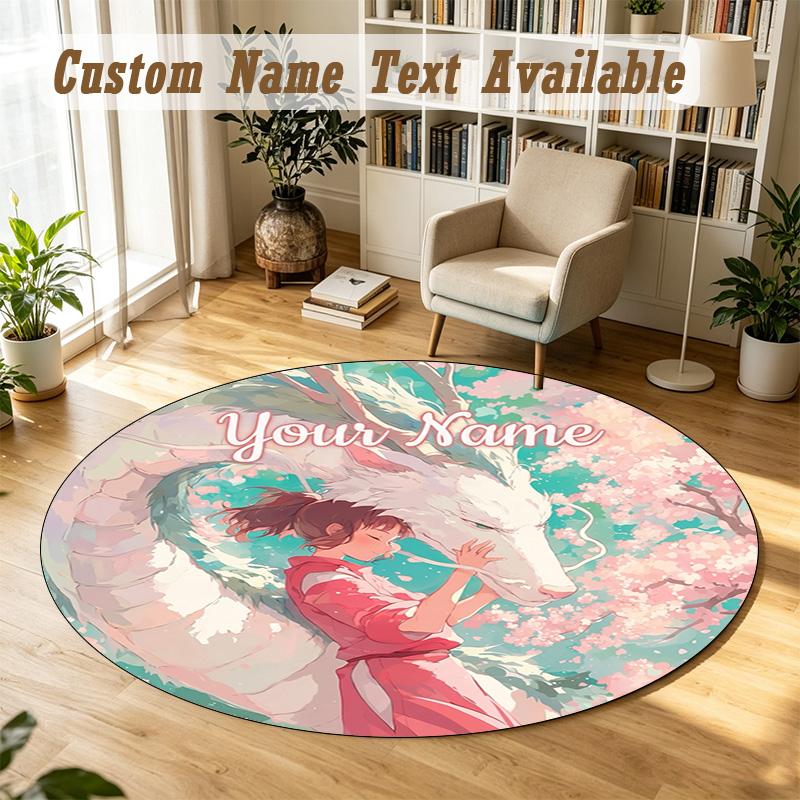 Spirited Away Personalized Round Rug Support Custom Name, Soft Home Decor Mat