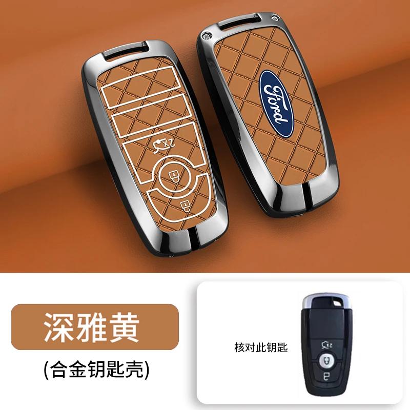 Autoaufkleber Ford Zinklegierung Leder Auto Fernbedienung Schlüsselhülle Abdeckung Fob Schale Für Ford Fusion Mondeo Mustang Edge Expedition EXplorer