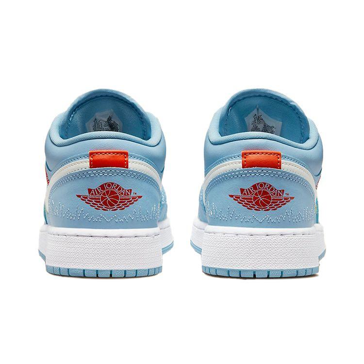 Air Jordan 1 Low SE GS Blue Stitch Kids Sneakers Psychic-Blue Vivid-Green Safety-Orange DO8227-400