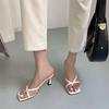 In the Summer of 2025, the New Sandals Square Head with Clip-on High-heeled Slippers for Women Wear Fashionable Thin-heeled Sandals for Women