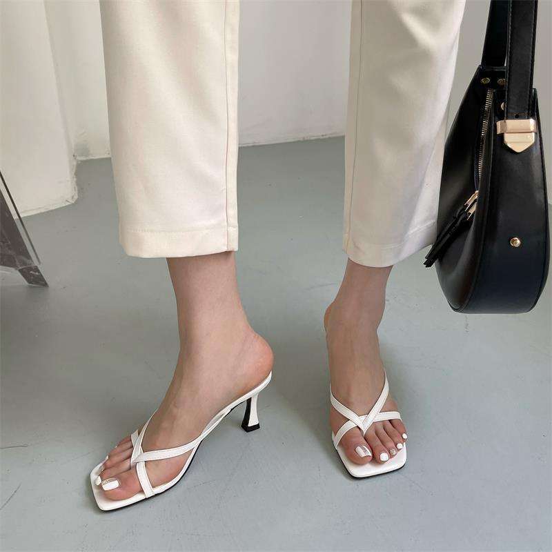 In the summer of 2025, the new sandals square head with clip-on high-heeled slippers for women wear fashionable thin-heeled sandals for women