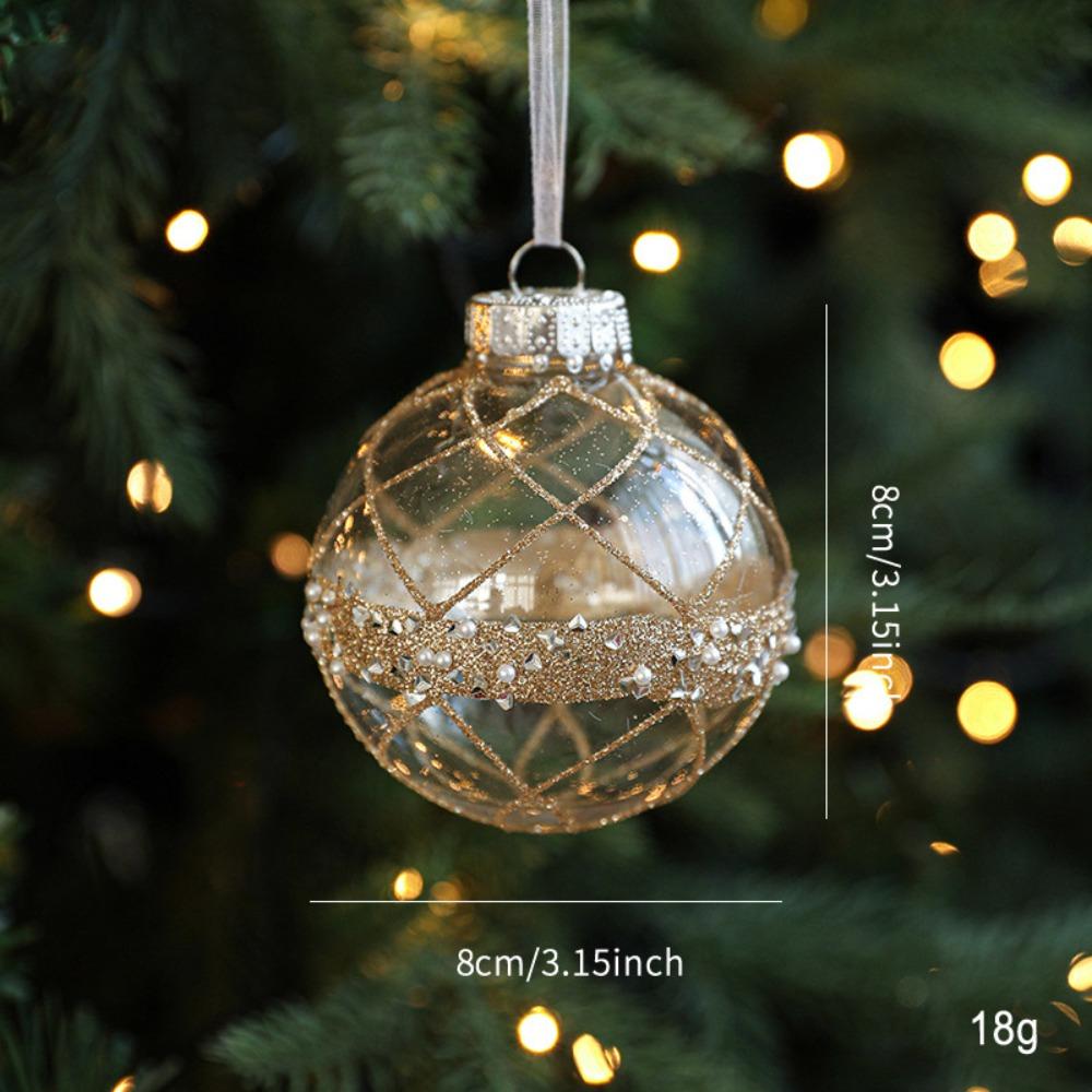 8cm Christmas Ornaments Ball Glitter Plastic Christmas Ornaments Hanging Golden Border Grid Painted Christmas Ball Pendant