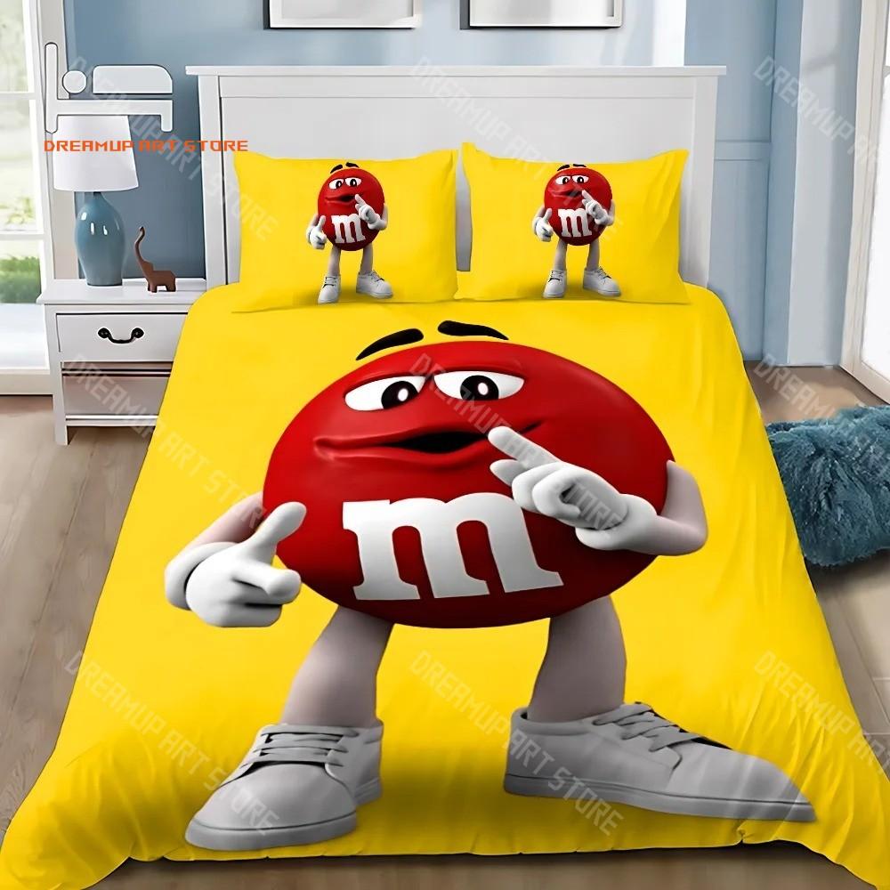 Fashion M&M Chocolate Logo Duvet Cover Pillowcase Bedding Set Boys Girls Bedroom Decoration Children Gift Single Double Siz