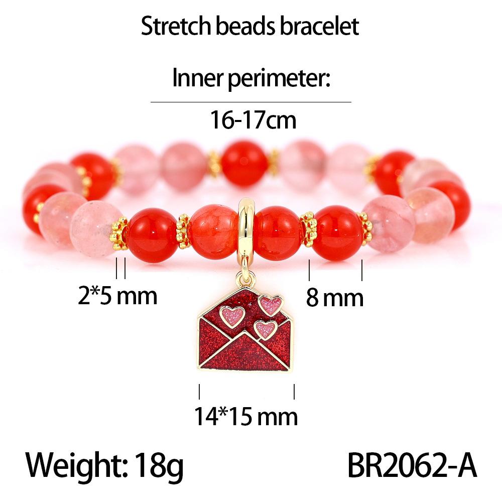 Elegant Handmade Beaded Semi-Precious Stone Bracelet with 18K Copper-Plated Heart LOVE Pendant