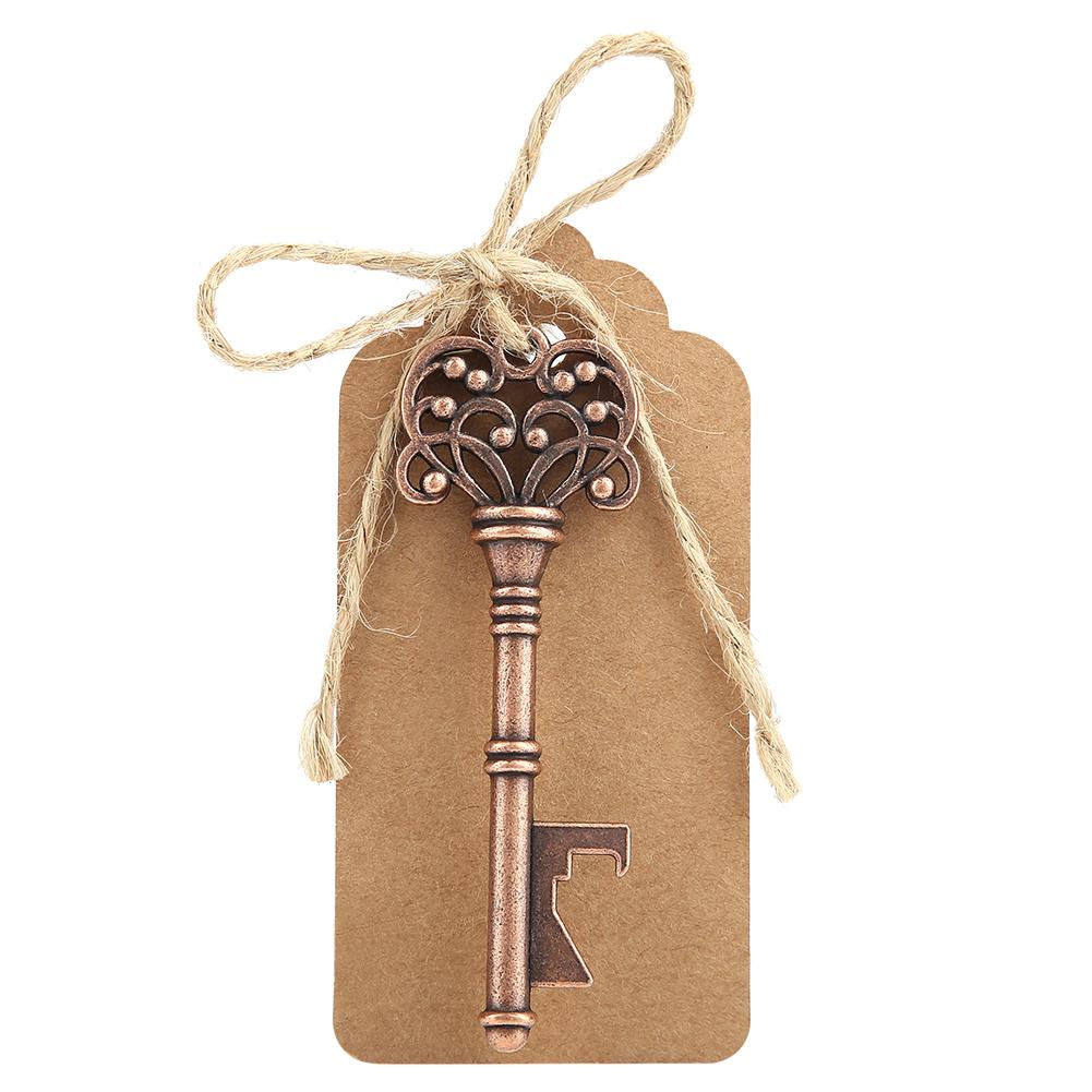 

12pcs Vintage Key Shape Bottle Opener Alloy Key Ring Copper Keychain with Tags