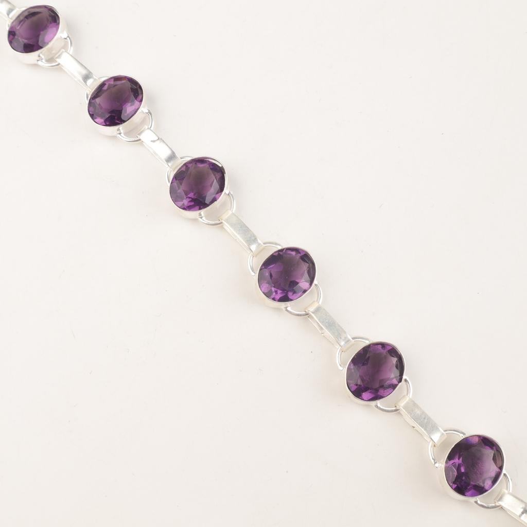 Natural Amethyst Gemstone Jewelry 925 Sterling Silver Chain Bracelet 9"For Women RB-6-9