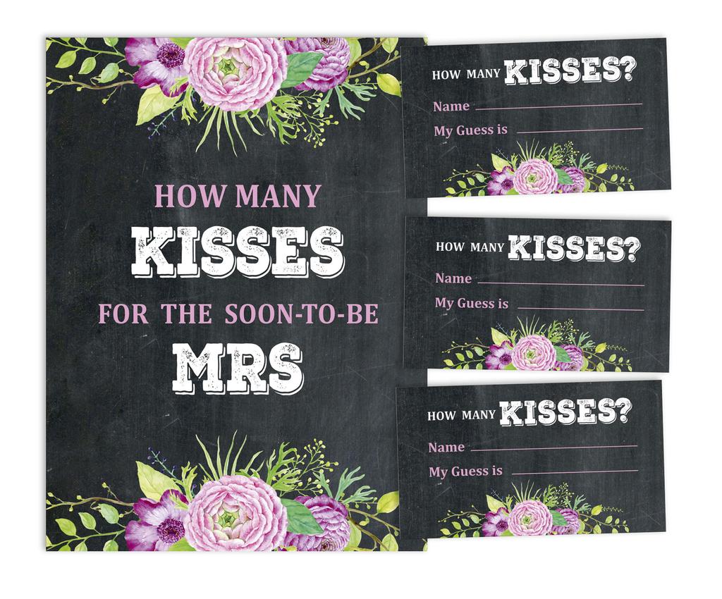 Inkdotpot How Many Kisses For The Soon To Be Mrs Floral Pebble Grey 1 Sign   30 Cards Bridal Shower