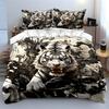 White Tiger with Black Smoke Bedding Duvet Cover Set  (1*Duvet Cover 2*Pillowcases, Without Duvet Insert)