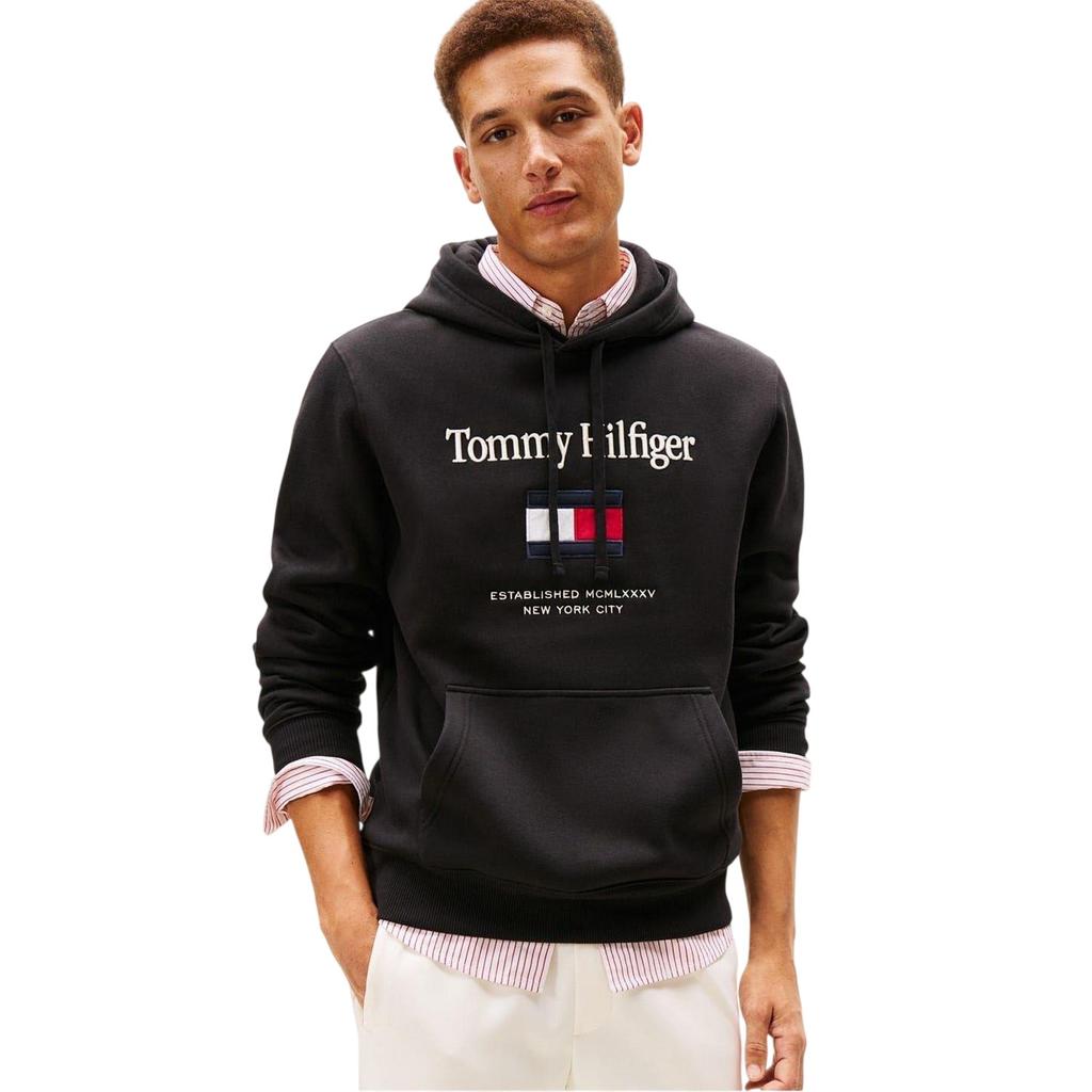 Tommy Hilfiger Mens Embroidered Relaxed Fit Pullover Hoodie