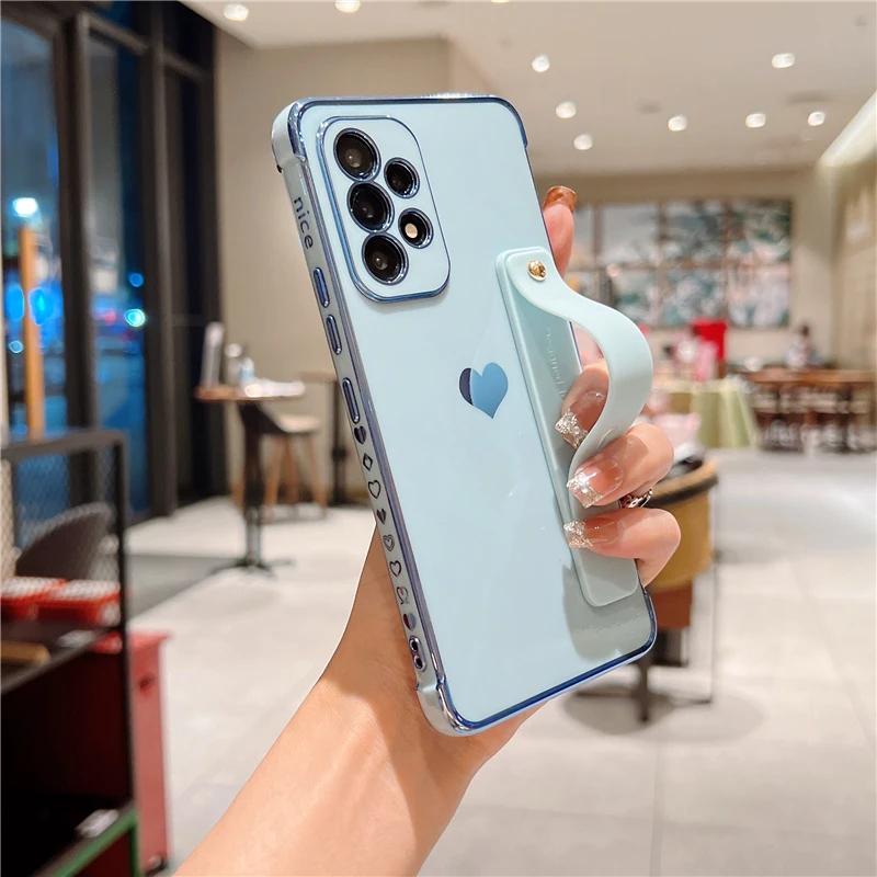 Pokovovaný silikonový pouzdro s řemínkem na zápěstí pro Samsung Galaxy S25 S24 S22 S21 S23 Ultra Plus A55 A52 A54 A53 5G Nárazuvzdorné pancéřové kryty