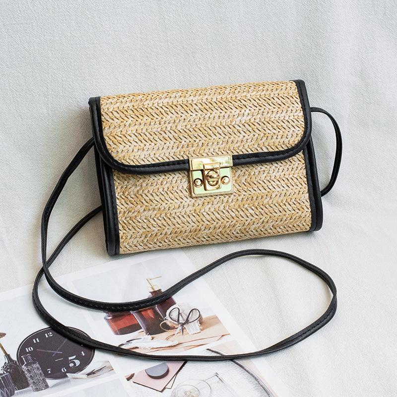 Women's Bag New Fashion Casual Rattan Woven Lock Crossbody Small Square Bag Shoulder Bag
