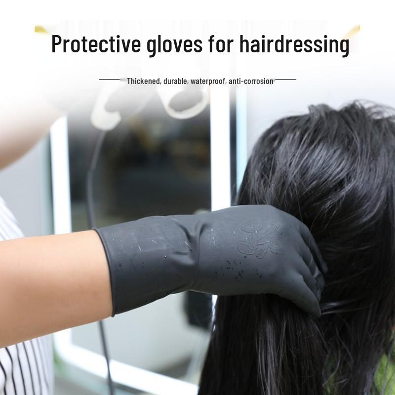 Professional Waterproof Non-Slip Black Hairdressing Gloves - Thickened for Perming, Coloring, Washing, and Massage