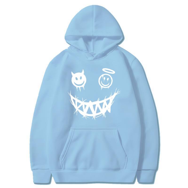 Autumn and Winter Devil Angel Smiling Face Hooded Sweatshirt, Hip-hop Street Classic Pullover, Fashionable Casual Warm Hoodie