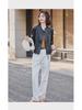 Women's Sheepskin Motorcycle Jacket: Genuine Leather, Stand-Up Collar, Short Style for Spring & Autumn.
