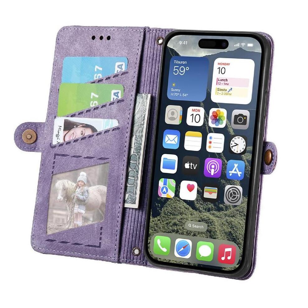 (Purple) Flip Case for iphone 16 Plus Flip Cover Leather Case Wallet Shockproof Simple Business