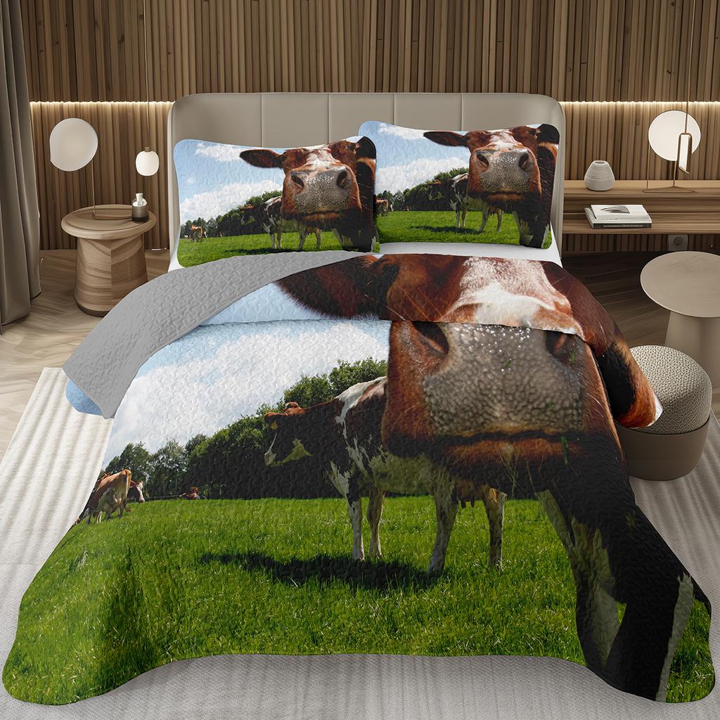 Cute Milk Cow Bedspread Set Twin Queen King Size Farm Animal Print Quilt Set Farmhouse Coverlet Set For Boys Teen Bedroom Decor
