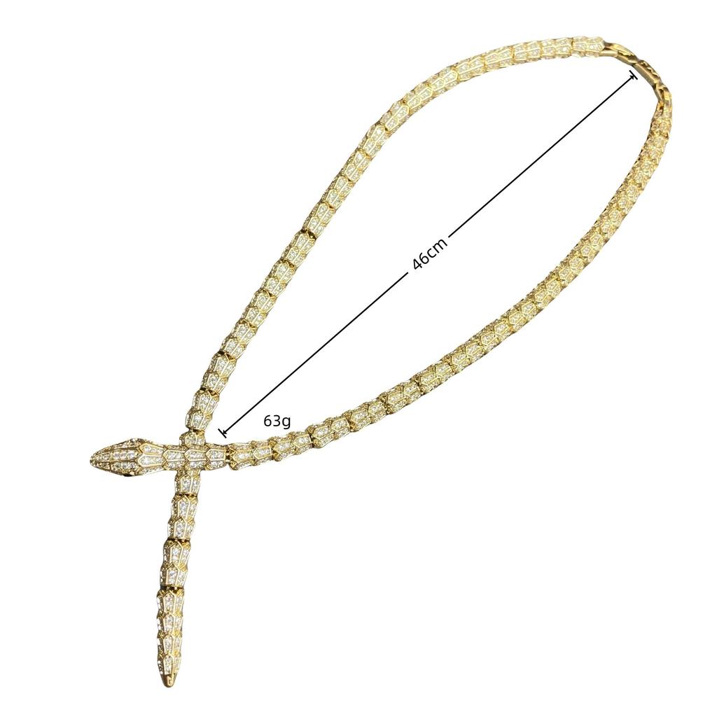 Voller Diamant Luxus Schlangenbiss Schwanz Schlangenknochen Halskette Vergoldete Schlüsselbein Kette Super Glitzer Halskette Kragen Leichter Luxus High-End Accessoires