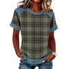 Women Denim Collar Patchwork Stitching Sweatshirt Casual  Printed Pullover Short Sleeve Shirts