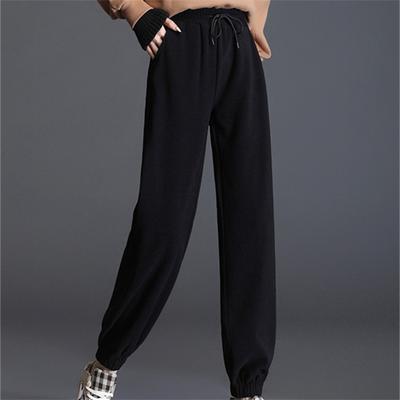 Pantalon sarouel taille haute tendance pour femmes, couleur unie, décontracté, coréen, drapé, noir, ample, taille élastique, laçage
