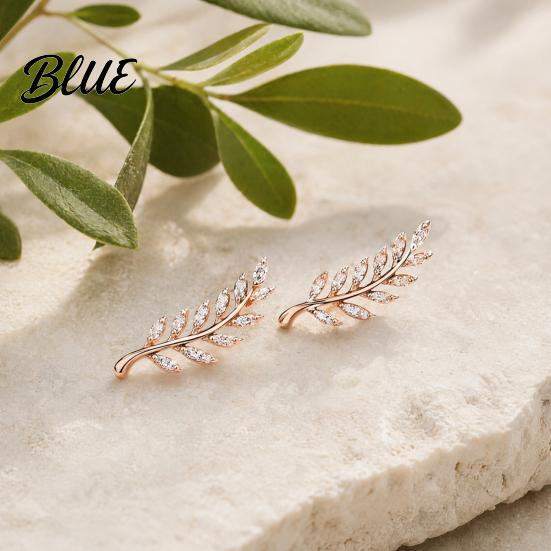 Everyday Luxury Earrings 1 Pair Rhinestone Leaf Stud Earrings Sparkly