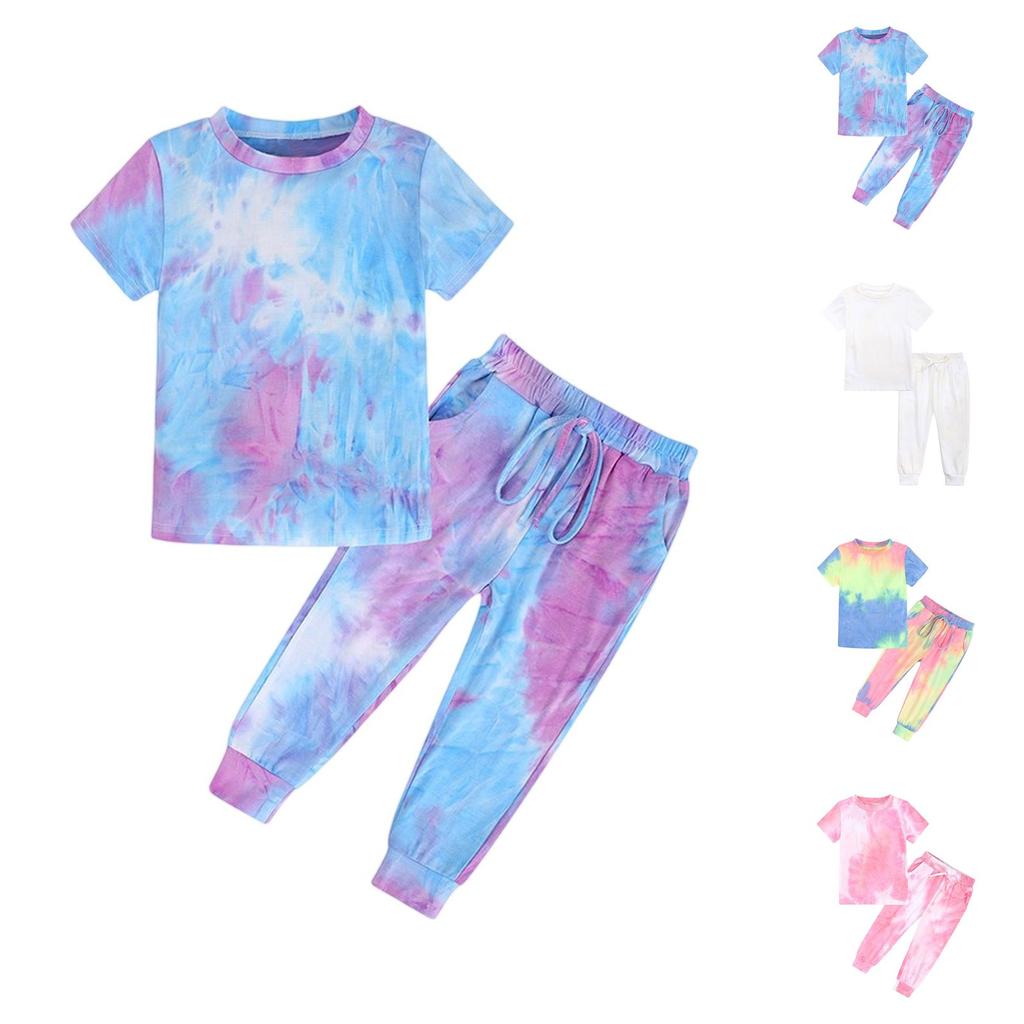 Kids' Tie-Dye Set - Short Sleeve & Pants 2-Piece Outfit