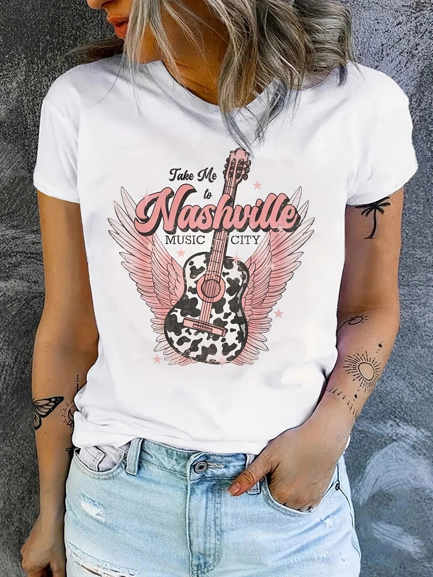 

Футболка з музикою кантрі, повсякденний топ з круглим вирізом з коротким рукавом на весну та літо, одяг WoUnisex унісекс M