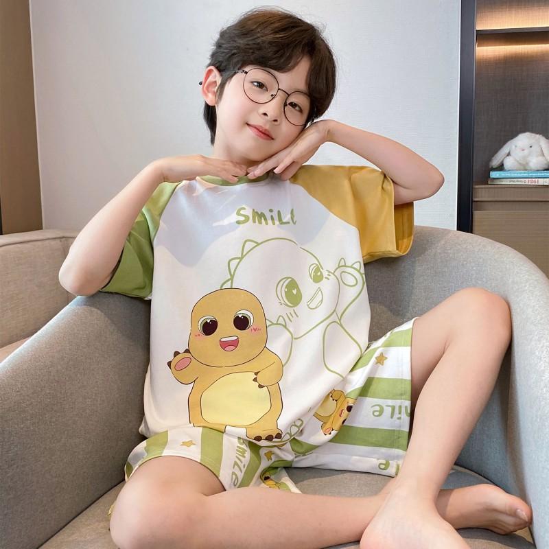 Boys Cotton Short Sleeve Pajama Set Lightweight Sleepwear Kids 8 Years Cartoon Print Home Outfit