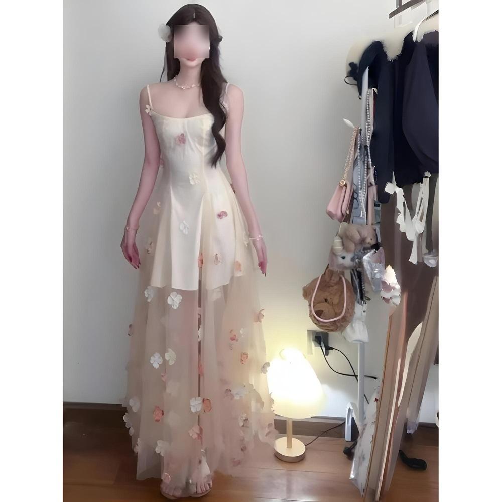 Resort sanfter Stil Temperament Taille Mesh langer Rock dreidimensionale Blume Unterkleid