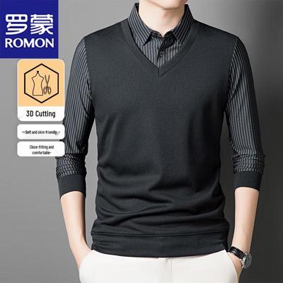 Men's Long-Sleeve Fake Two-Piece Polo T-Shirt