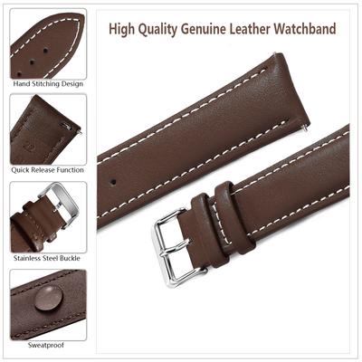 Top Grain Genuine Leather Watch Band, Quick Release 18mm/20mm/22mm Watch Straps, Fits Samsung Galaxy Watch, Garmin Huawei Watch