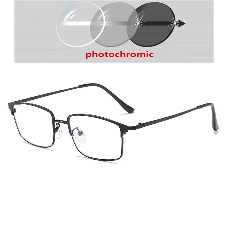 0 -0.5 -0.75 To -6.0 Blue Light Blocker Prescription Glasses For The Nearsighted Women Men Square Myopia Photochromic Spectacles