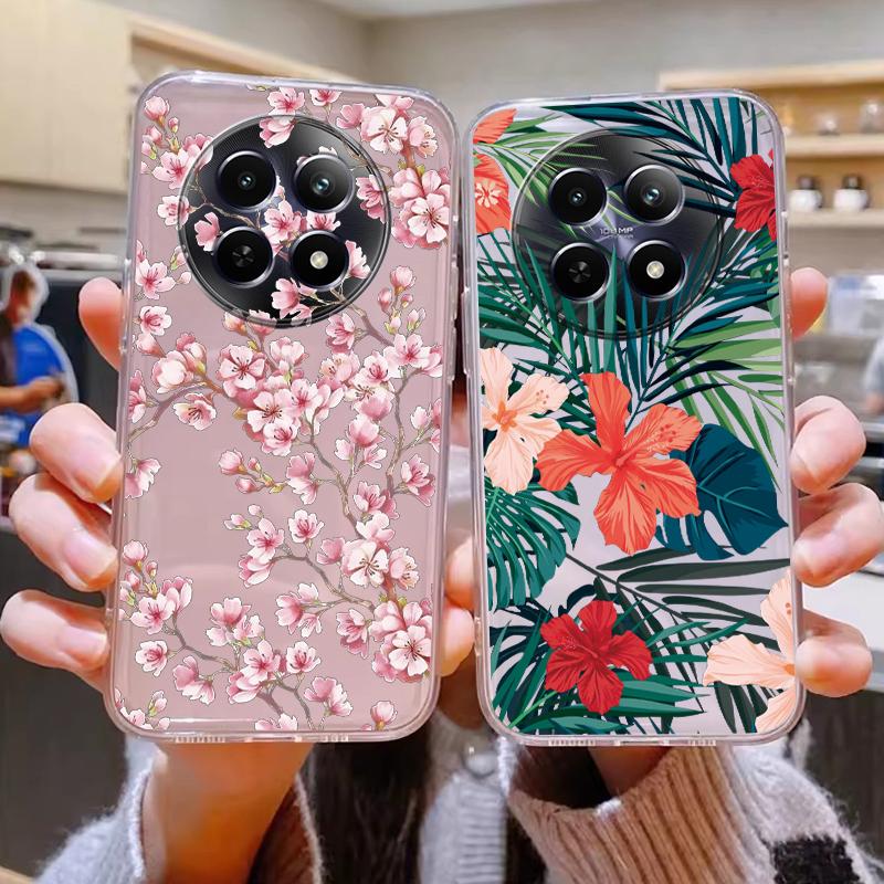 For Realme 12 4G 12+ 13+ Plus 13 Pro+ Plus 5G Case Fashion Flowers Painted Clear Silicone Phone Cover Fundas Funny Cat Couple