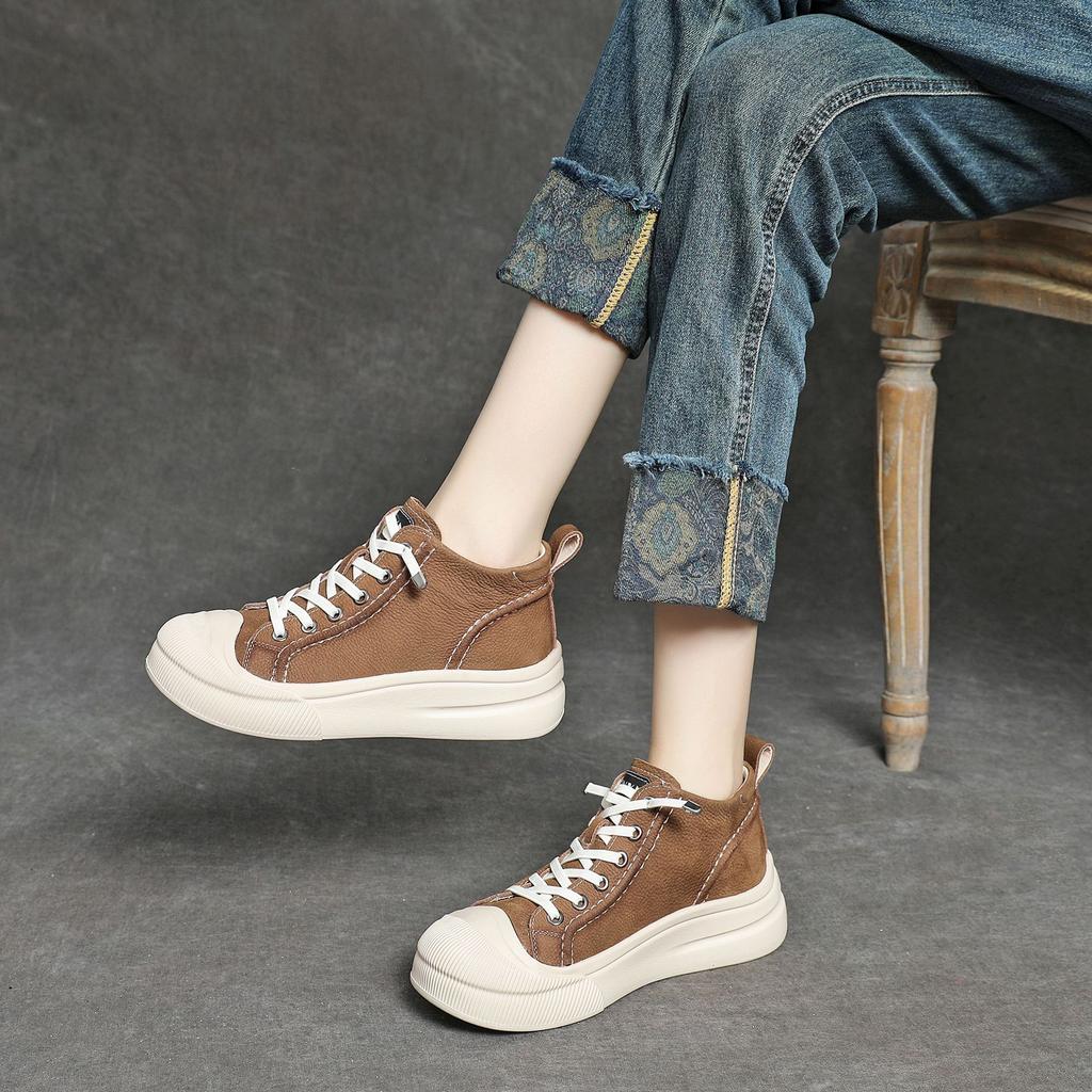 Fashion 4.5CM Suede Genuine Leather Ankel Booties Autumn Boot Flat Thick Sole Ankle Booties Women Platform Wedge Motorcycle Shoes