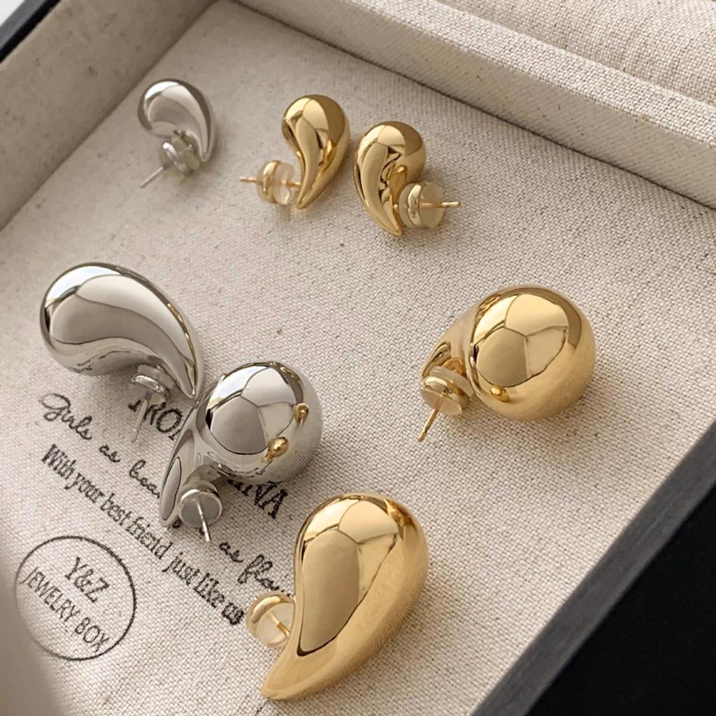 Elegant Metal Water Drop Earrings: Cold Style, Luxurious Gloss, High-End Niche Design