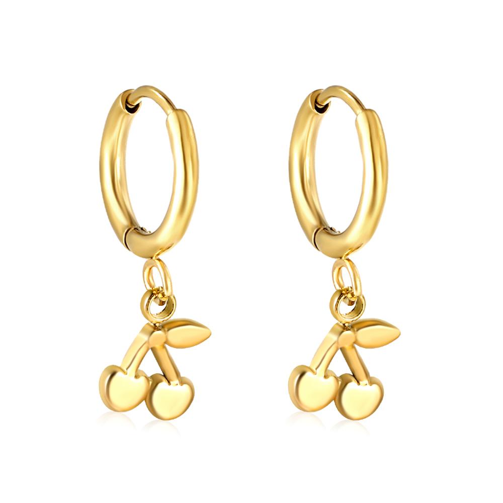 Fashionable Cute Cherry Pendant Earrings Stainless Steel Daily Sweet Jewelry Gold Plated for Girls Women's Stud Earrings Gift