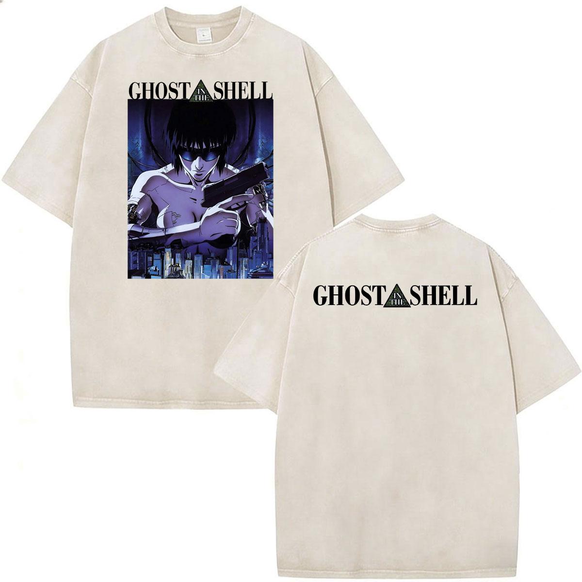

Anime Ghost in The Shell Motoko Kusanagi Print Vintage Washed T Shirts Men Women Fashion Casual Short Sleeve Oversized Tshirts S