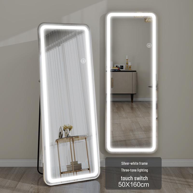 LED Wall-Mounted Full-Length Dressing Mirror with Touch Sensor for Bedroom