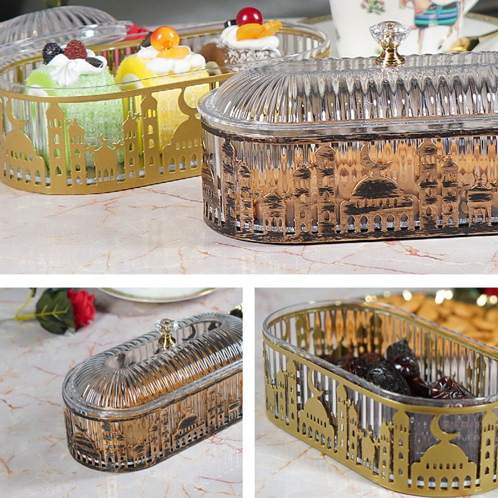 2025 Ramadan Decoration Tray Exquisite Star Moon Castle Pattern Snake Storage Box For Candy Fruit Biscuit Eid Mubarak Decor Prop