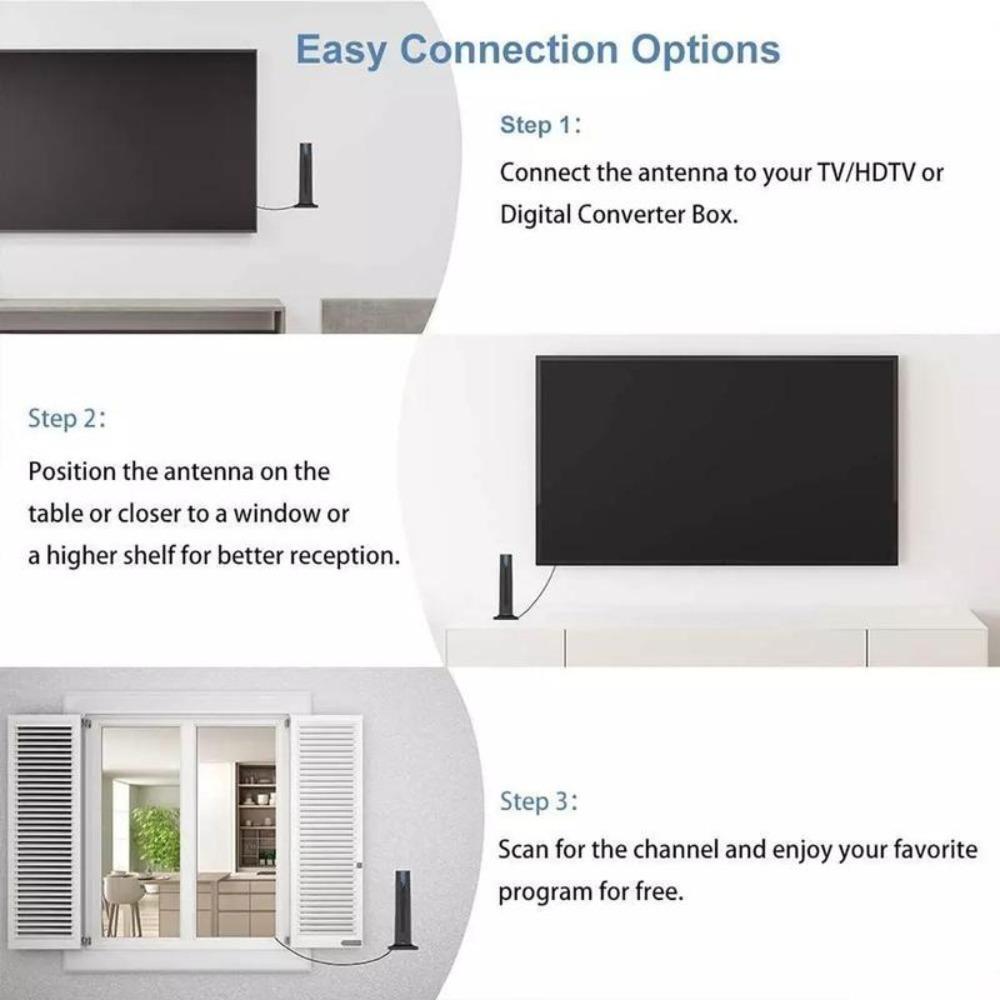 2025 Nova Antena de TV Digital Interna HDTV Tipo T Onda Terrestre Antena Vertical Recepção de Sinal Estável