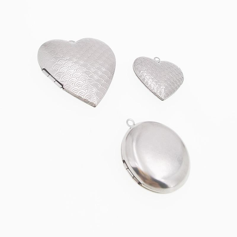 Collana Ciondolo Scatola Portafoto a Forma di Cuore, Rotonda e Quadrata in Acciaio Inossidabile Fai da Te