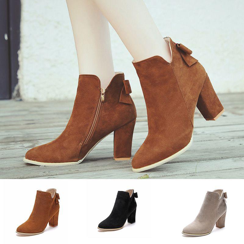 Thick Girl Woman High Heel Ankle Boots Lace Up Peep Toe Leather Shoes Winter