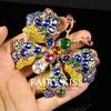 Brooch Heavy Industry Full Diamond Color Simulation Butterfly Plated Real Gold Luxury Corsage French Retro Style
