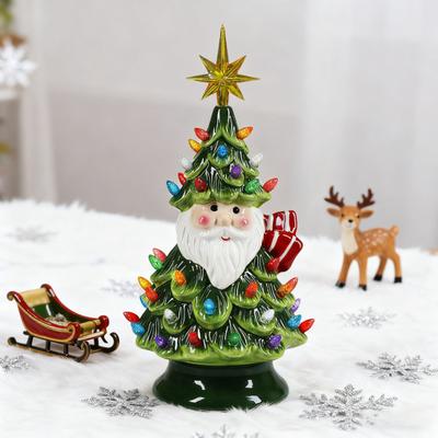 Yousheng Lighted Up Santa Christmas Tree Decor 11Inch Resin Old Man Christmas Tree Light with Multicolored Lights And Star Topper for Holiday Tabletop