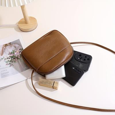 Mini Sac à Bandoulière Rétro pour Femme, Couleur Unie, Fermeture Éclair, Doublure en Polyester, Portefeuille à Monnaie Polyvalent, Porte-Carte Passeport