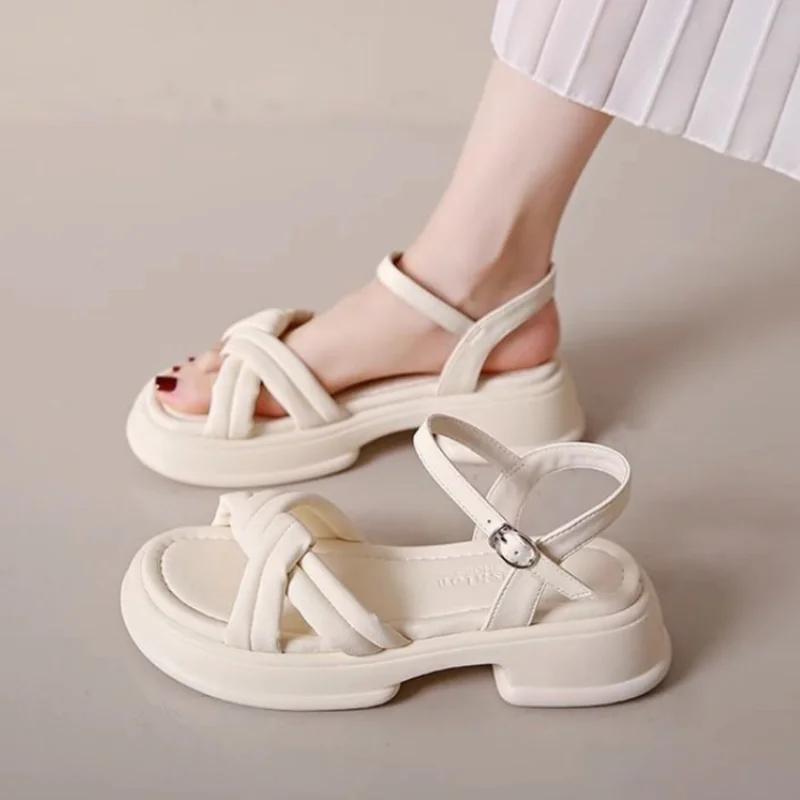 

Fashion Summer Women gladiator Sandals Fashion Platform Cross-toe Sandals Comfortable Muffin Casual Women s Shoes Luxury sandales plates 35