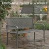 Outdoor Metal Bench, 2-Seater, Geometric Backrest and Armrests, Dark Grey